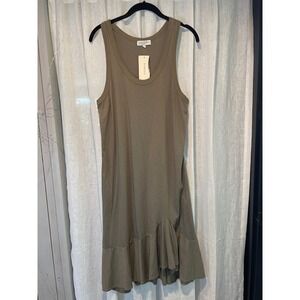 NWT Michael Stars Jasmine Swing Dress Olive Green Ruffle Hem Tank Dress size M